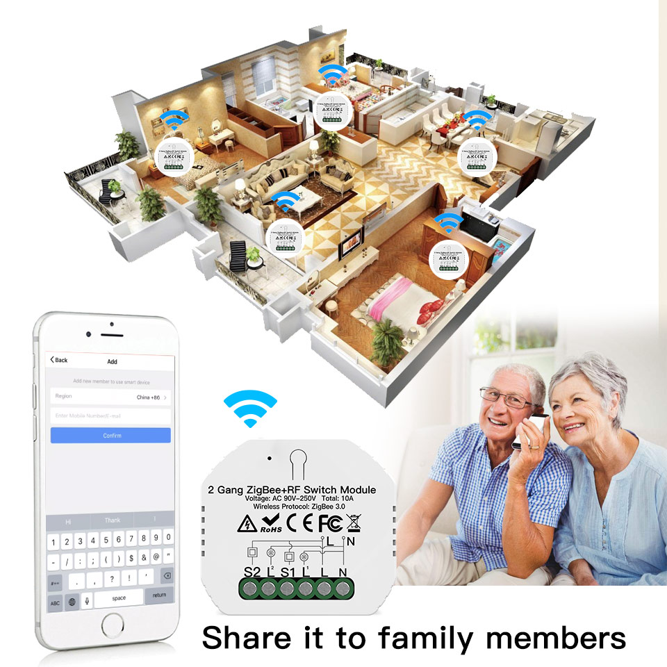 Módulo de interruptor ZIGBEE 3.0 oculto de 2 grupos Mini tipo oculto