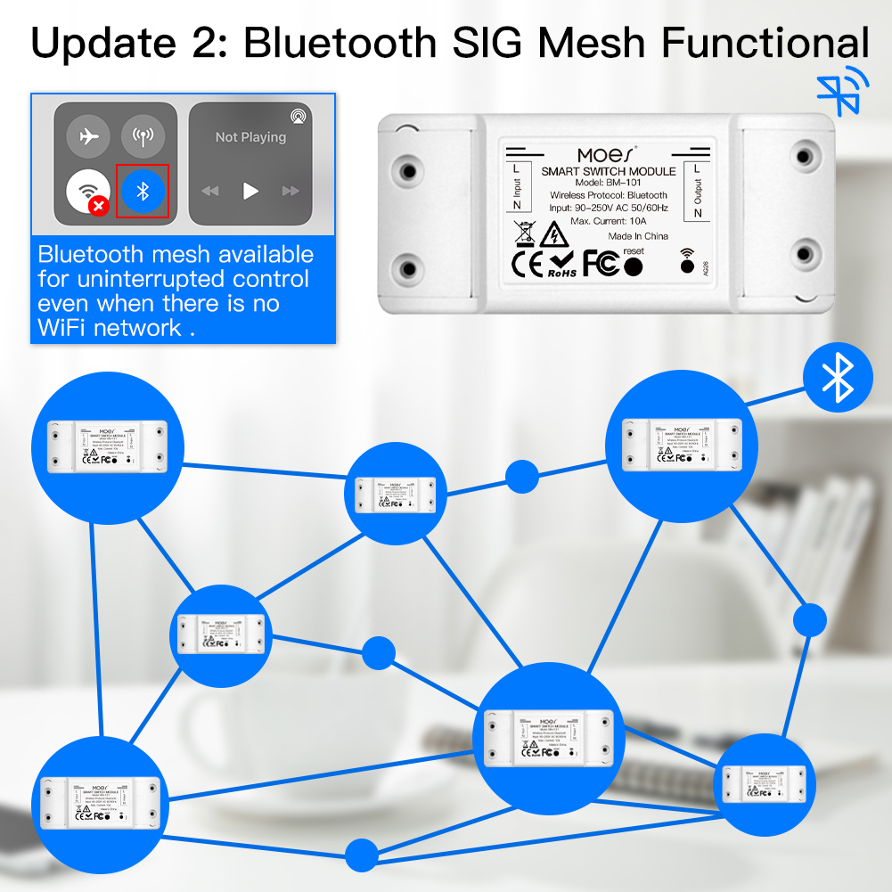 Módulo de relé de interruptor inteligente Bluetooth Control de un solo punto y emparejamiento sin red WiFi Control remoto inalámbrico funcional Bluetooth Sigmesh con puerta de enlace Bluetooth